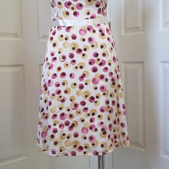 VINTAGE 100% Silk Polkadot Slip Dress Pink Yellow SIZE 4 - Picture 4 of 12
